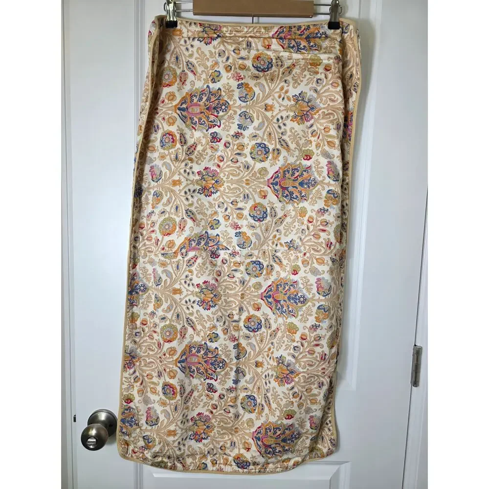 RALPH LAUREN CHAPS Tan Blue Floral Brown Border KING Pillow Sham Set of 2